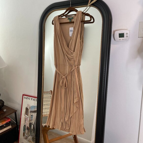 Lauren Ralph Lauren Dresses & Skirts - Lauren Ralph Lauren Faux Wrap Knit Dress Tan Size medium‎ classic preppy